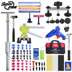 Super PDR Tools Paintless Dent Repair Tool Kit Hot Melt Glue Gun Auto Dent Pullers Suction Cup Dent Pulling Bridge Glue Tabs Set