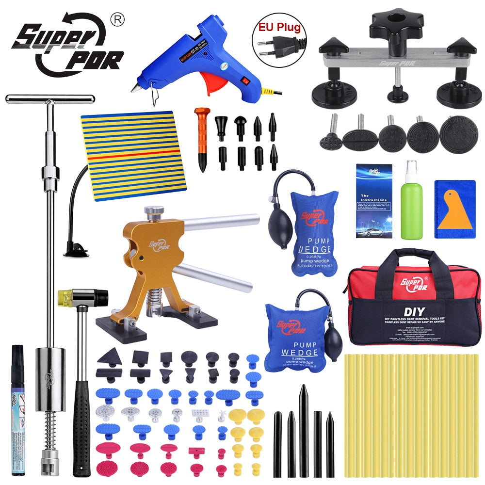 Super PDR Tools Dent Removal Kit For Car Dent Puller Suction Cup Glue Sticks For Hot Melt Glue Gun Line Board Pump Wedge Air Bag