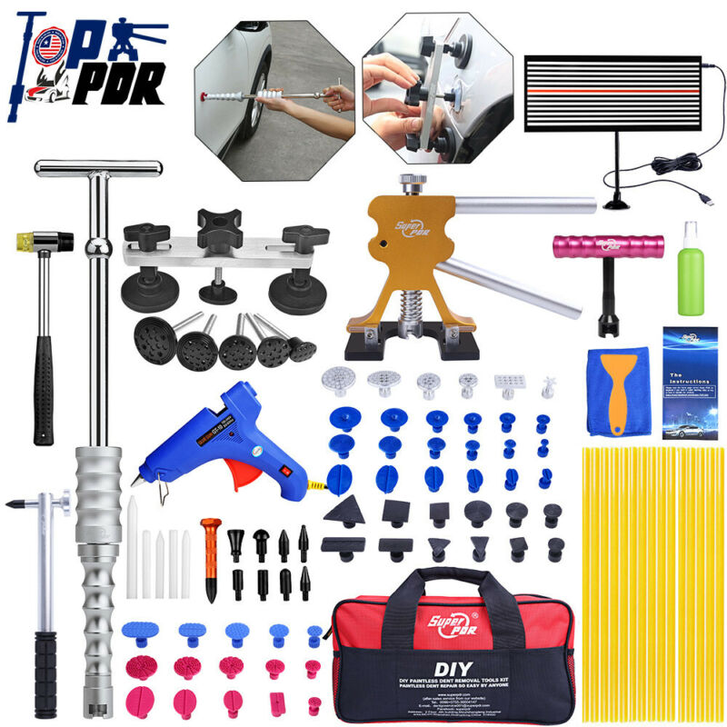 Super PDR Tools Slide Hammer Dent Puller Lifter Paintless Hail Removal LED Line Board Repair Kit