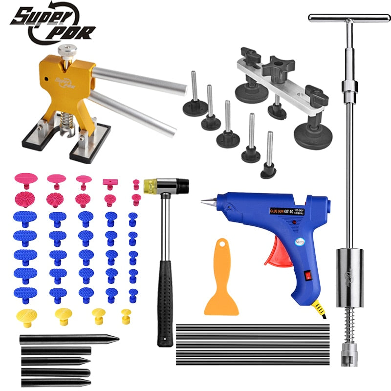 Super PDR Tools Metal Dent Lifter-Glue Puller Tab Reflector Board 20W Glue Gun Hail Removal Paintless Car Dent Repair Tools Kit