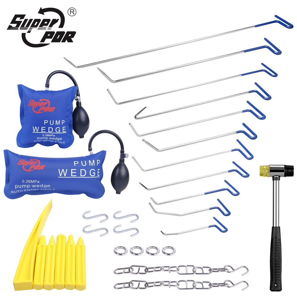 Super PDR Crowbar Pry Bar Tools Mini Rods Hooks PDR Tools Kit For Car Dent Removal Tool Kit Air Pump Wedge Airbag Rubber Hammer