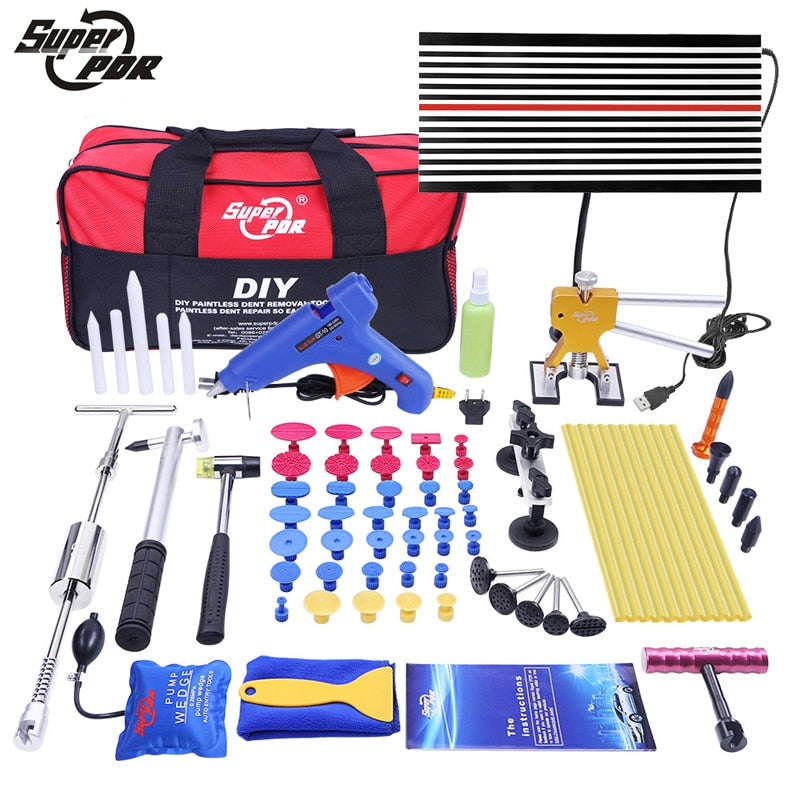 Super PDR Tools Paintless Dent Repair Tools Dent Removal Tools LED Lamp Reflector Board Hand Tool Set PDR Kit